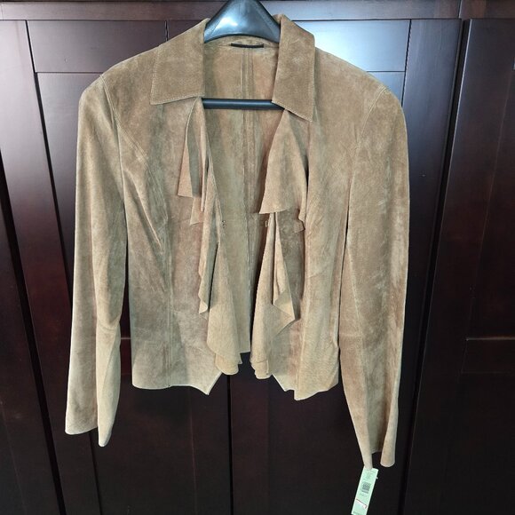 Ideology Jackets & Blazers - Ideology NWT Genuine Suede Leather Women's Jacket Tan Size L w/Ruffles Collared